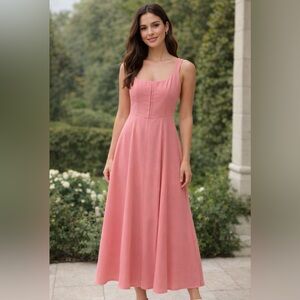 Wayf Blush Corset Style Midi Dress – Blush Pink ✨